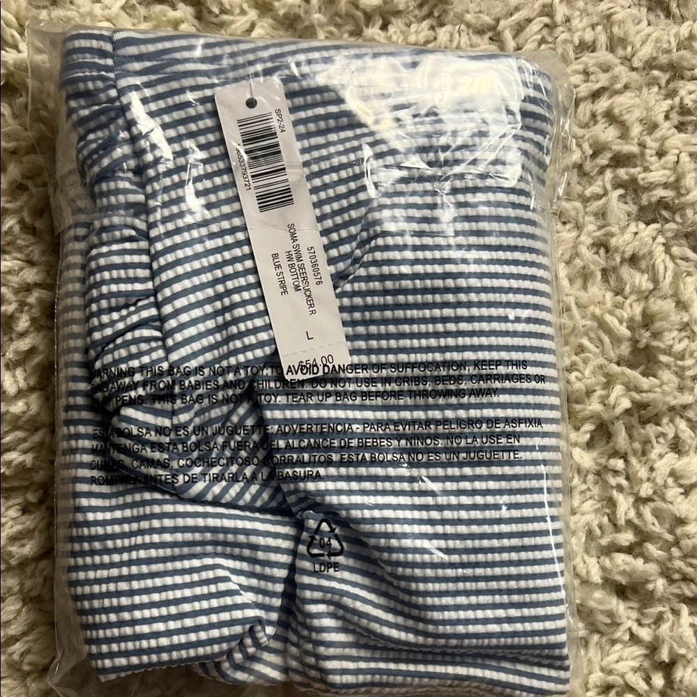 SOMA BLUE/WHITE SEERSUCKER HIGH WAIST SWIM BOTTOMS NWT SIZE LARGE